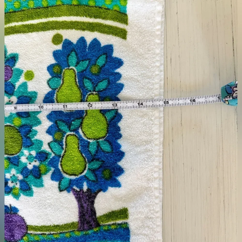 Vintage Retro Sayco Hand Towel 100% Cotton Made in California USA Blue Green EUC